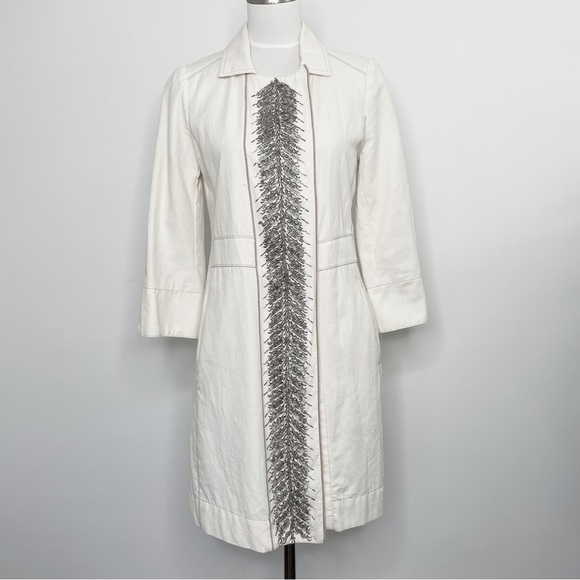 Anthropologie Jackets & Blazers - Anthropologie Burning Torch Hand Beaded Embellished Ivory Cotton Jacket Coat